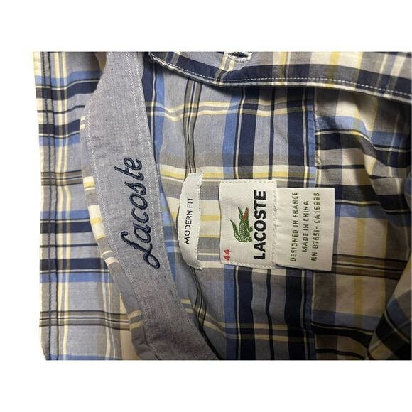 Lacoste Mens Multi Color Modern Fit Button Down Long Sleeve Shirt Size 44 - Picture 7 of 14